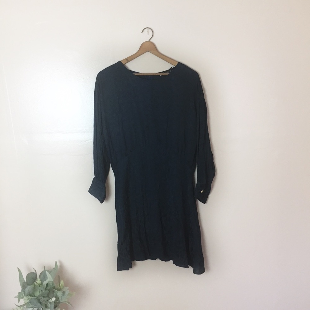 [Zara] Dark Blue Animal Print Long Sleeve Dress